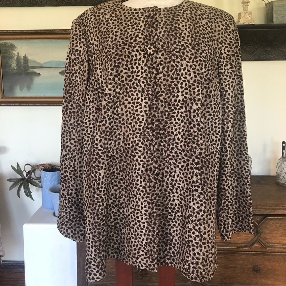 Leslie Fay Button Up Tunic Blouse Size 14 Petite
